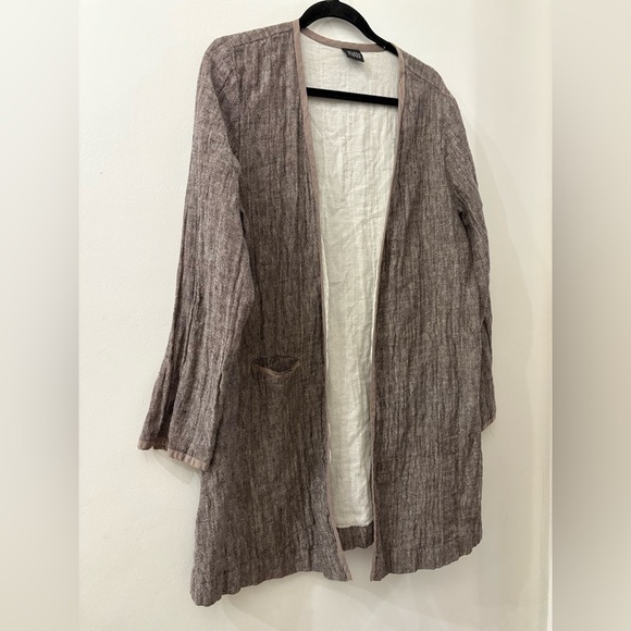 Eileen Fisher Brown open Cardigan - large - long length - cotton/linen blend - Picture 1 of 6